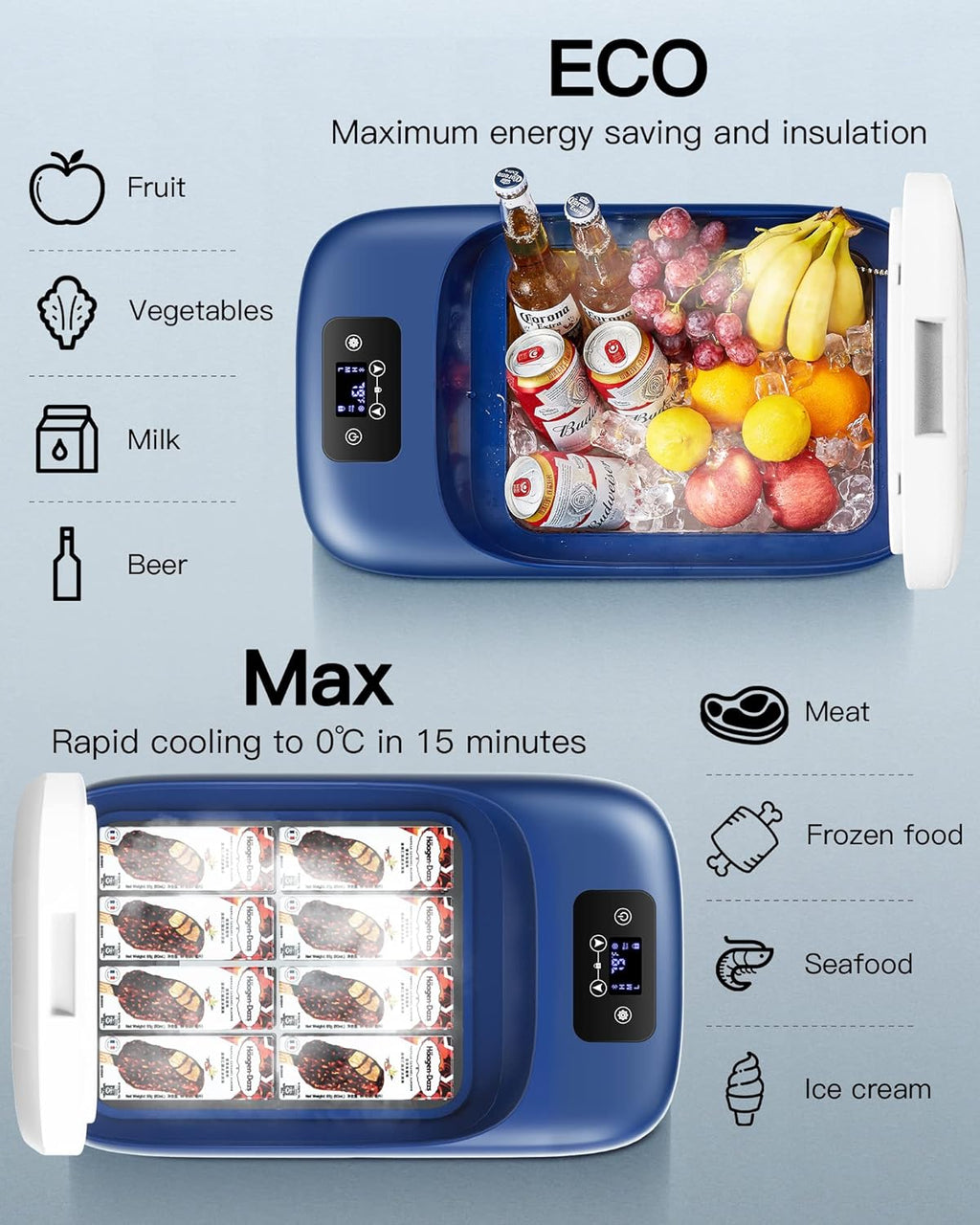 12 Volt 27 Quart Portable Car Refrigerator Freezer with APP Control E849872