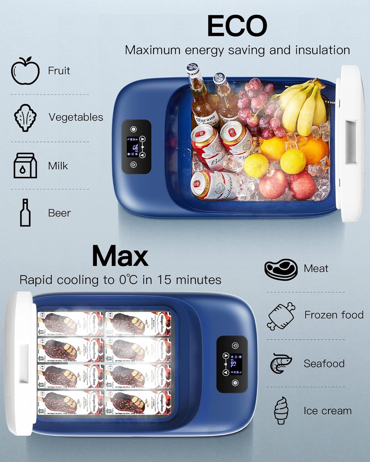 12 Volt 27 Quart Portable Car Refrigerator Freezer with APP Control E849872