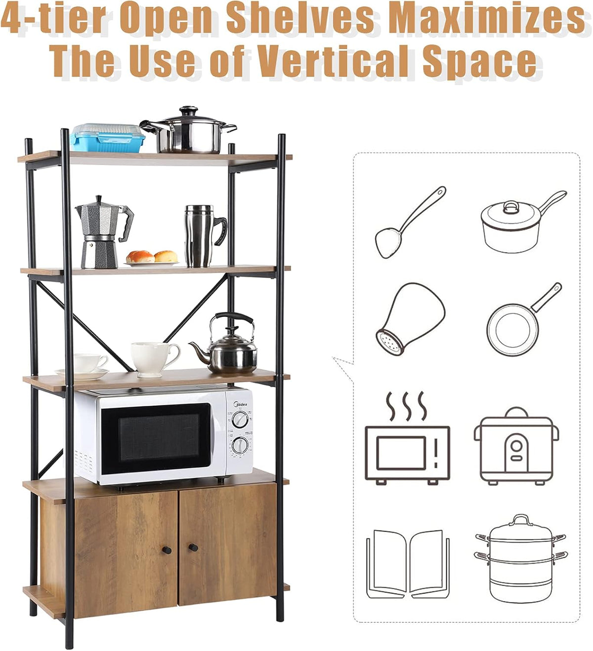 4-Tier Kitchen Storage Shelf with Cabinet X5030