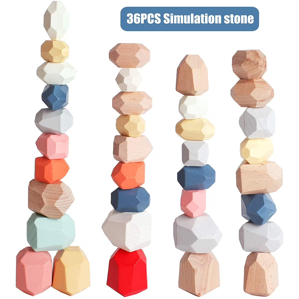 36Pcs Colorful Wooden Stacking Balancing Stones Z18397