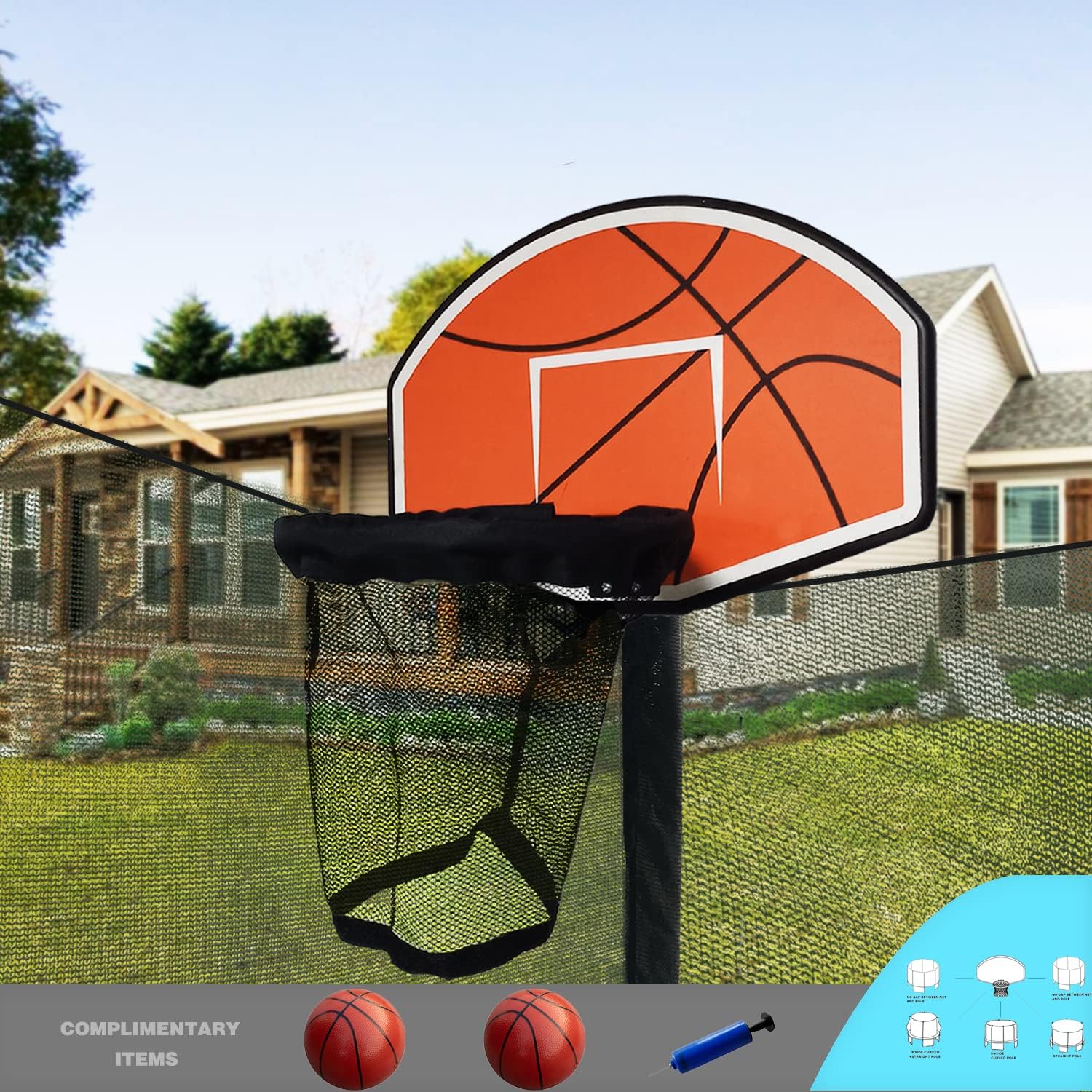 Trampoline Basketball Hoop with 2 Mini Ball and Pump, Metal Rim with Foam Protection R37517