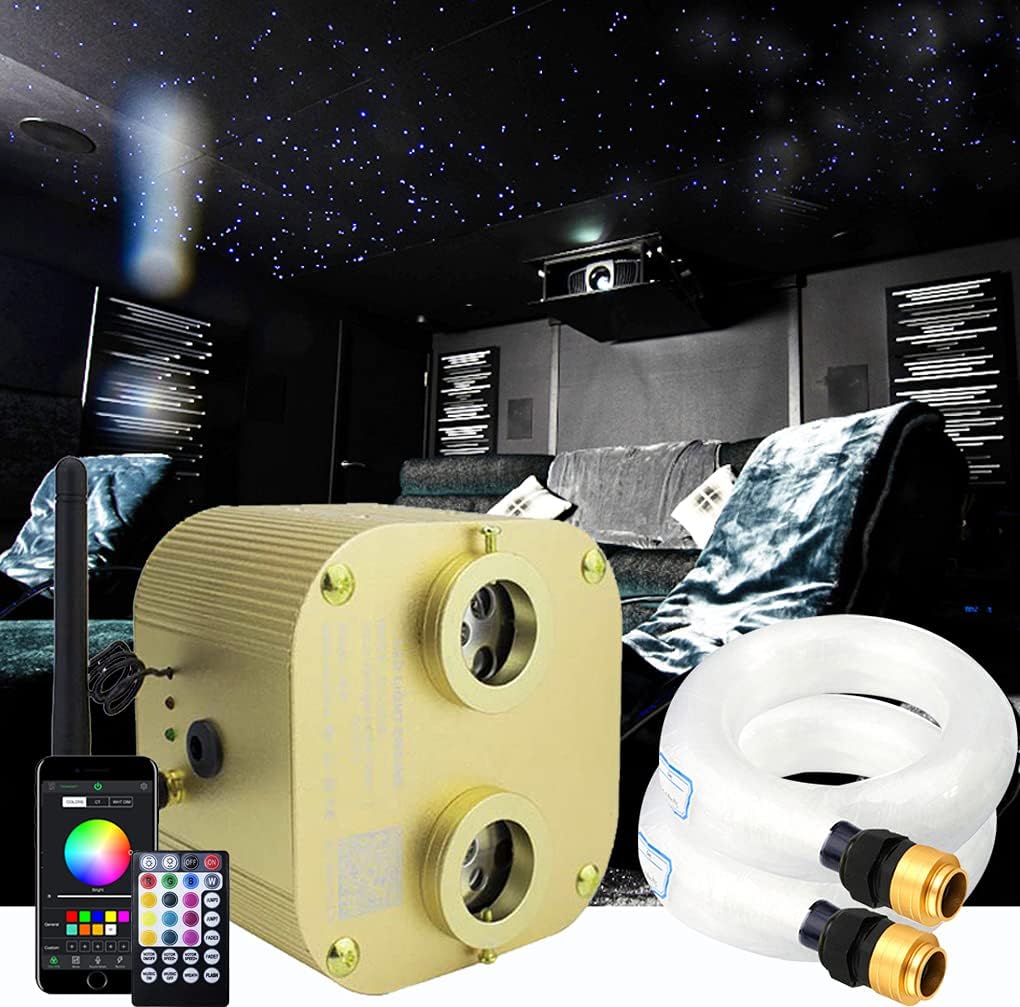 Bluetooth Fiber Optic Ceiling Lighting Kits 1100pcs 13.1ft Dual Port RGBW Sound Remote Control J22707