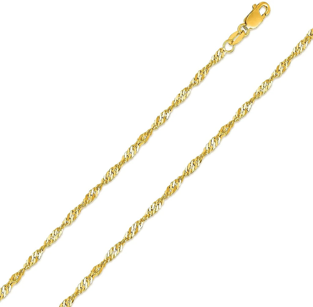 10K Yellow Gold 1.5mm Singapore Pendant Chain Necklace H8777