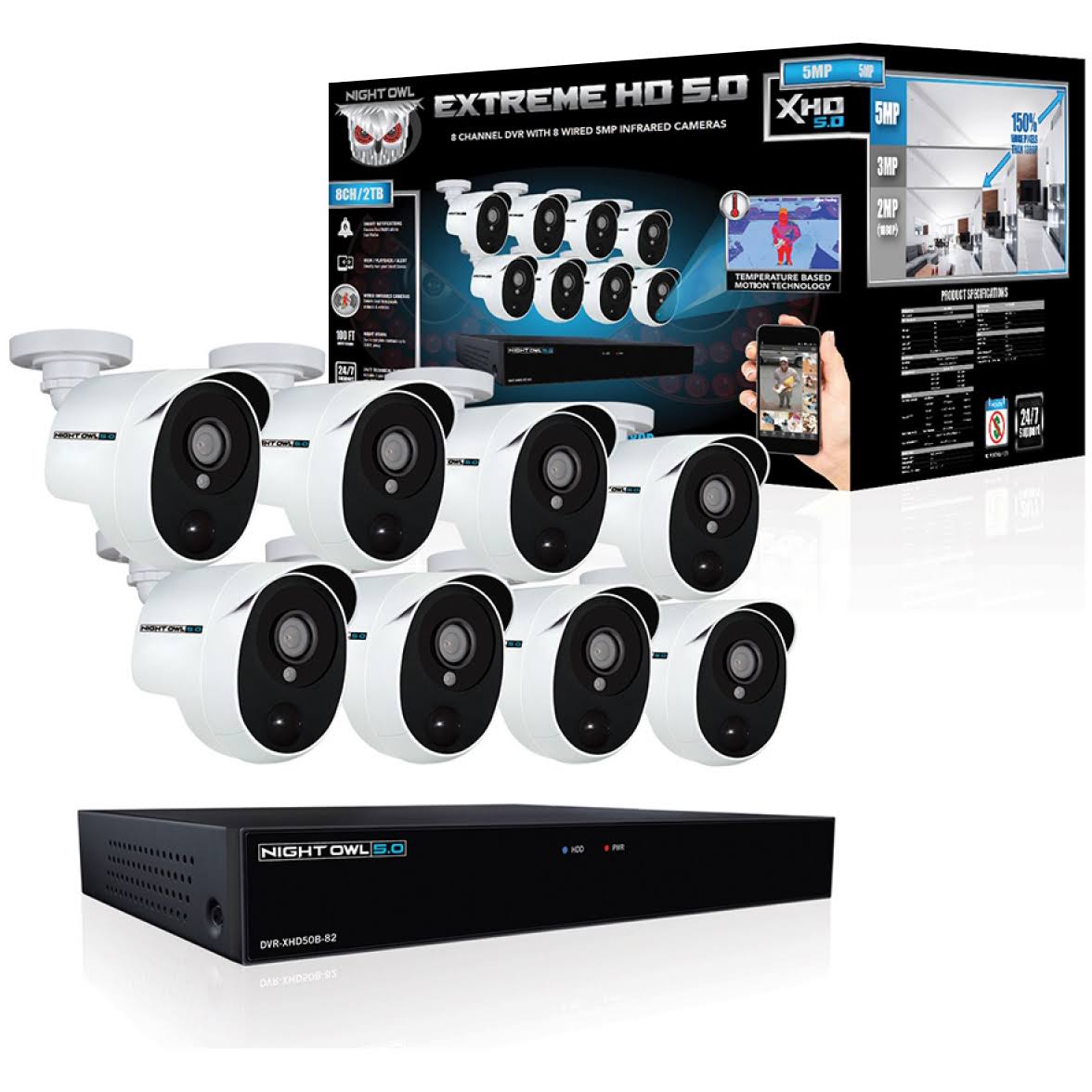 8-Channel DVR with 8 Outdoor Cameras Night Vision Wired 2 TB I40268