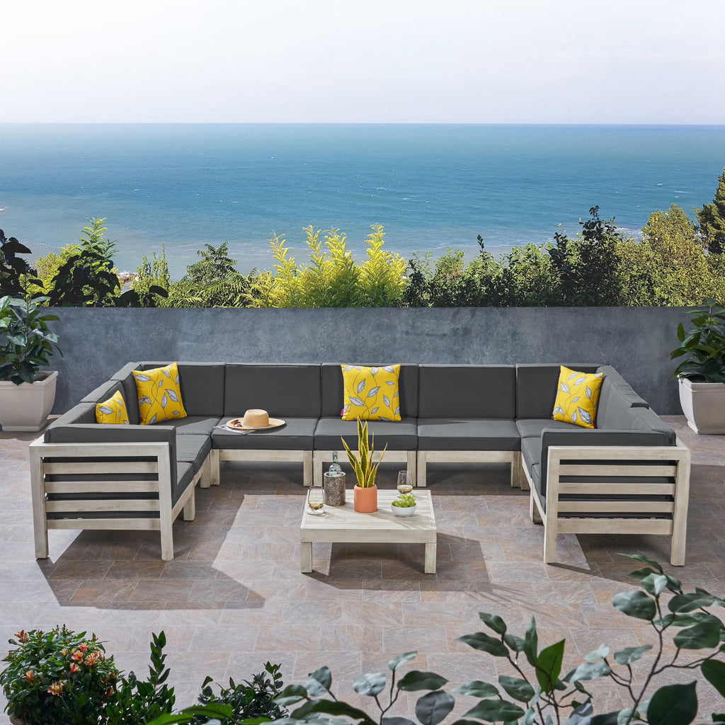 Weathered Gray 9 Seater Acacia Wood Sectional Sofa Set X193