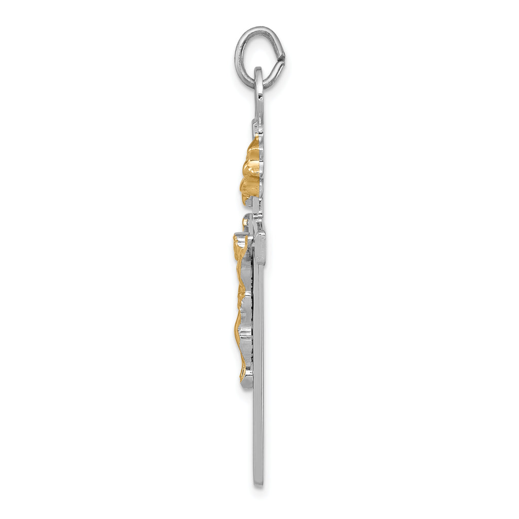 18K Gold Rhodium-Plated Sterling Silver Crucifix Charm Pendant with Sterling Silver Cable Chain Necklace O633807