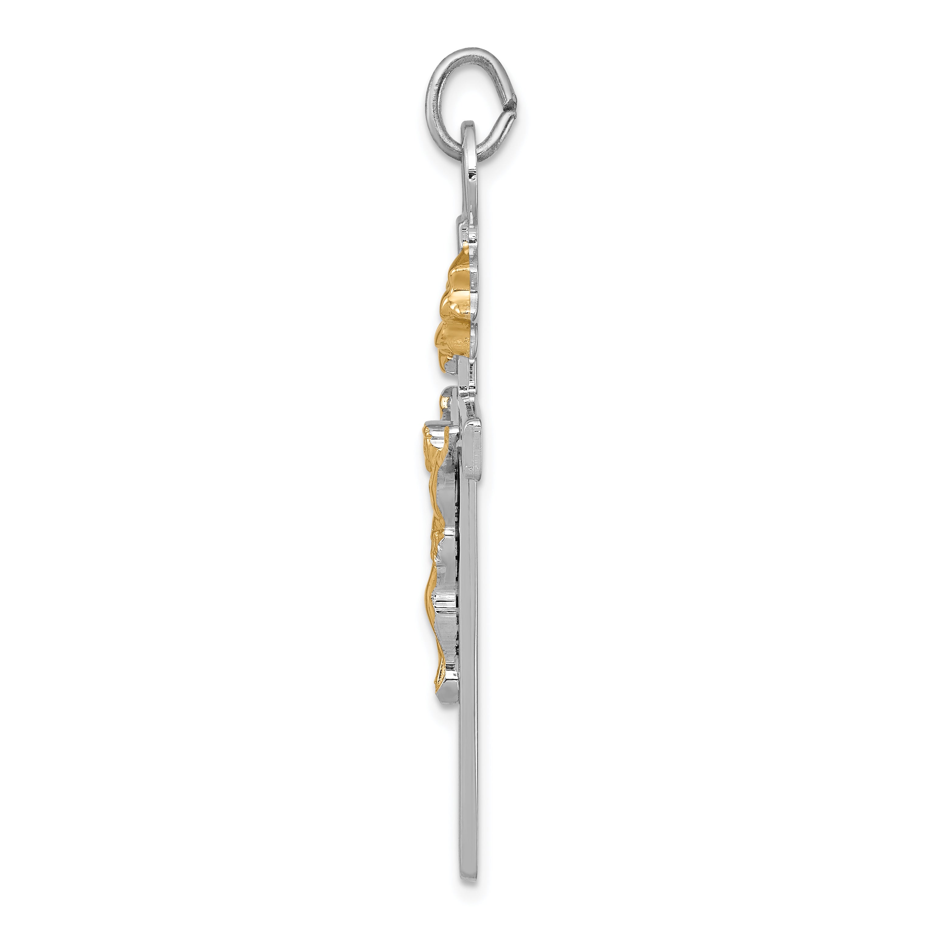 18K Gold Rhodium-Plated Sterling Silver Crucifix Charm Pendant with Sterling Silver Cable Chain Necklace O633807