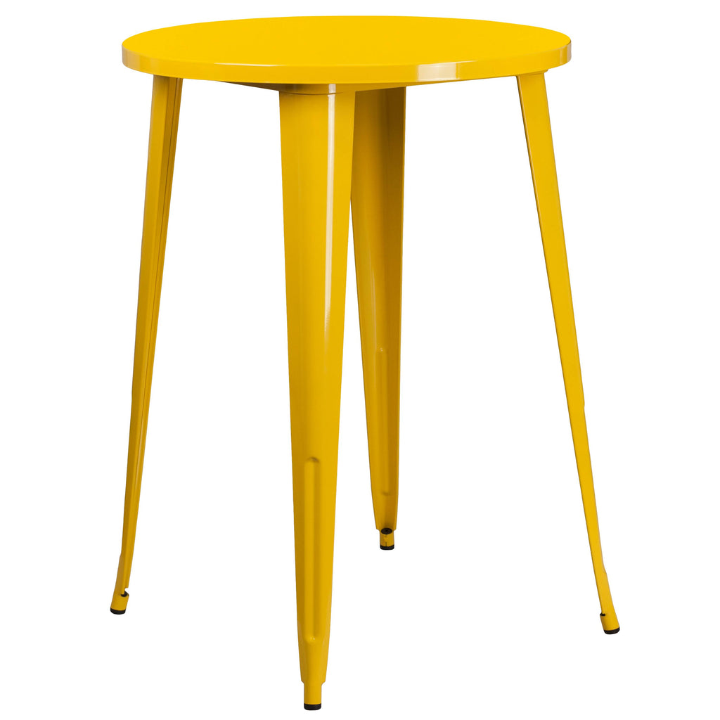 Yellow Metal Indoor-Outdoor Bar Table Set with 4 Vertical Slat Back L199686