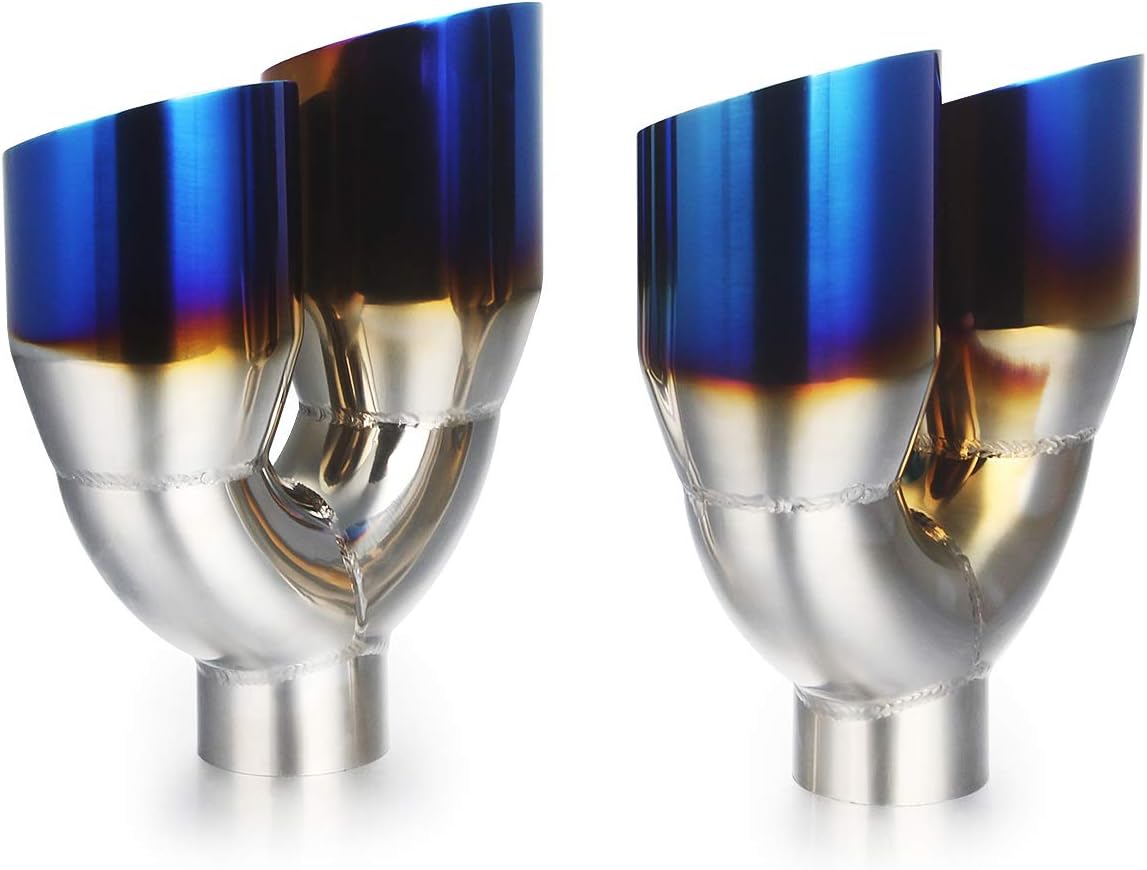 2.25 inch Inlet 3.5 inch Outlet Stainless Steel Angle Cut 2-Packs PVD Blue Exhaust Tip W8601