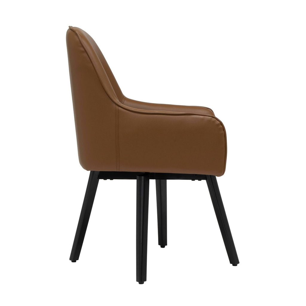 Caramel Brown Black Swivel Accent Chair with Arms Blended Leather Metal Legs P205
