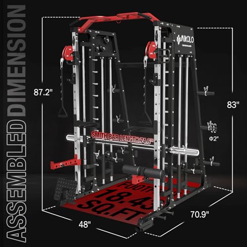 Red Smith Machine with Squat Rack and Cable Crossover B1377