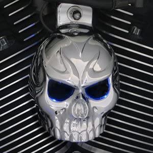 Chrome Skull Horn Cover with Back Lit LED Eyes (Blue) D504254