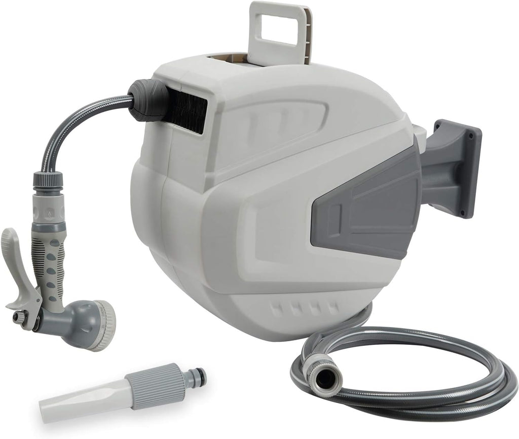 Black Wall Mounted Garden Hose Reel with Sprayer Nozzle X7454