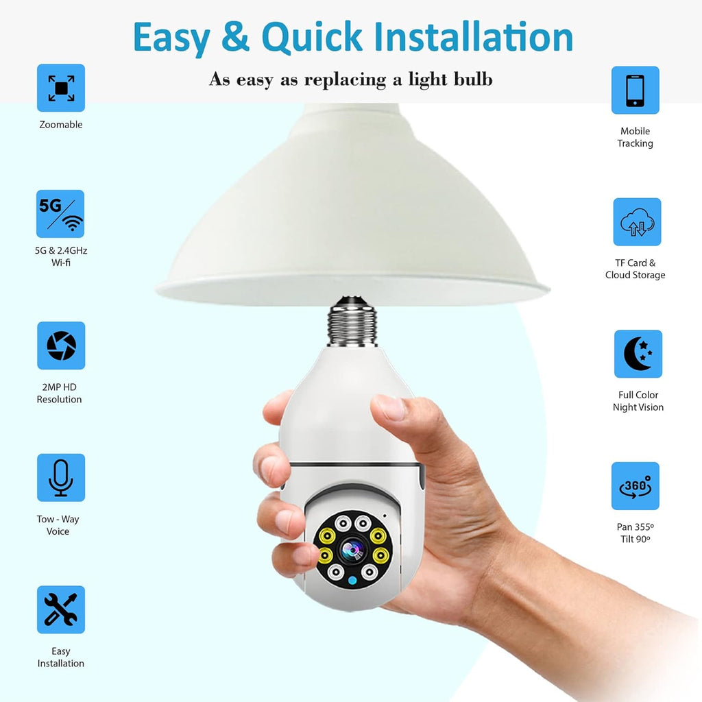 E27 1080P PTZ Smart Security Light Bulb Camera with 2.4GHz 5G WiFi J973031