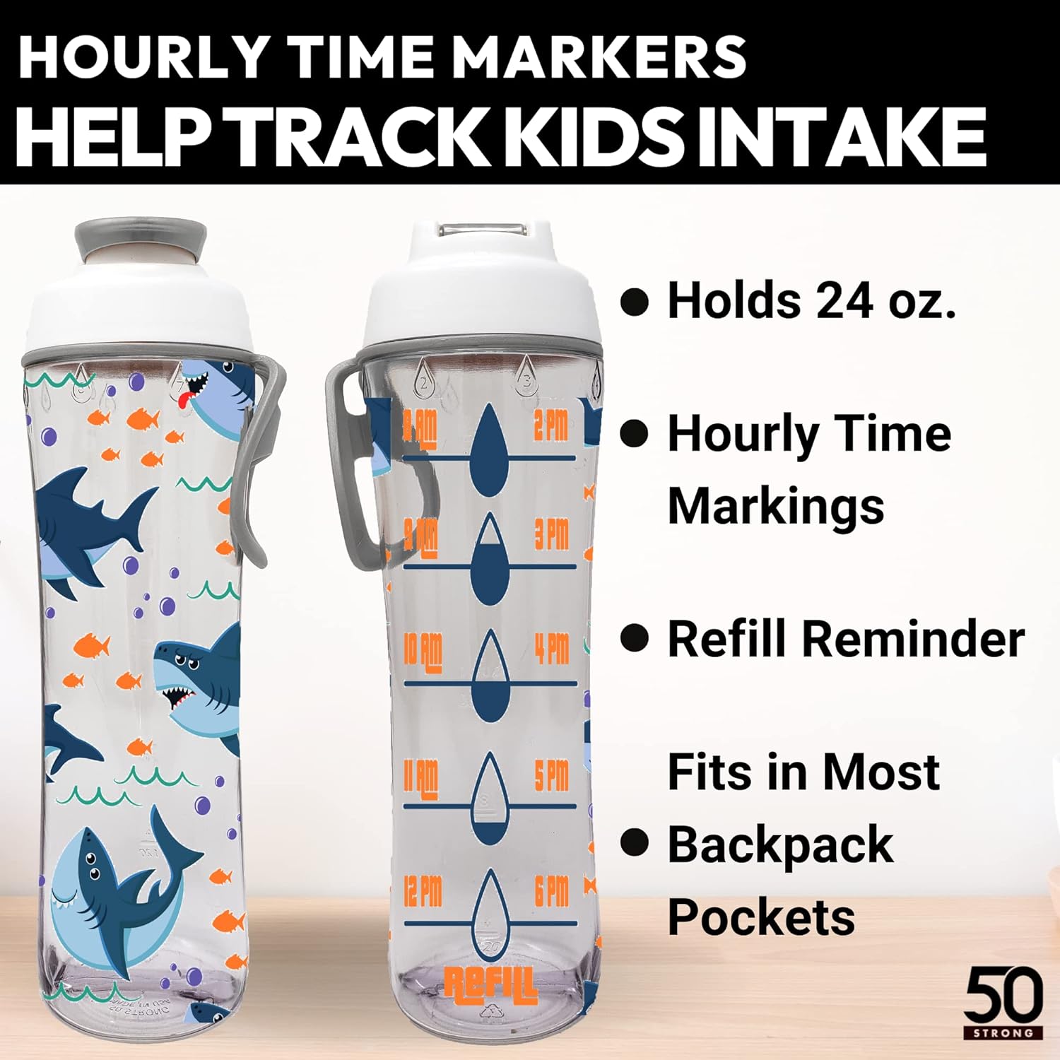 24oz BPA-Free Reusable Kids Water Bottle with Time Marker H99629