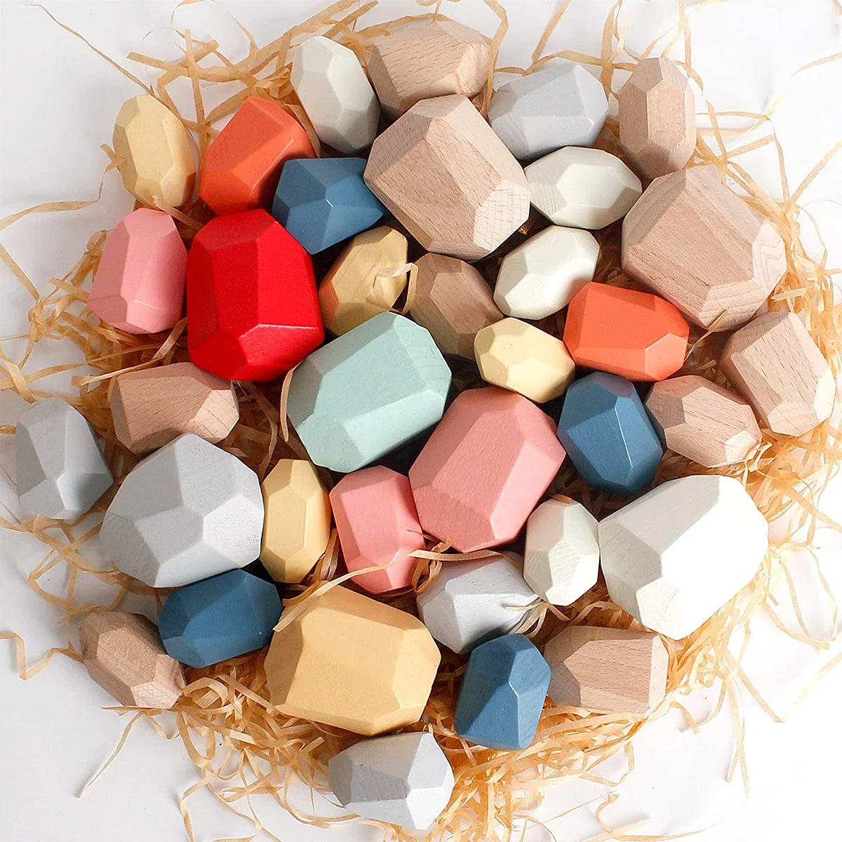 36Pcs Colorful Wooden Stacking Balancing Stones Z18397