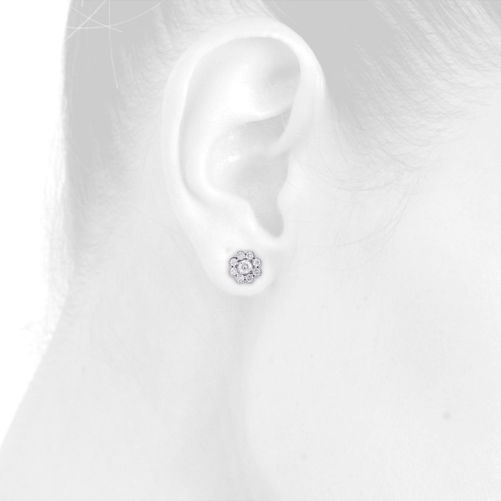 14K White Gold Solitaire Diamond Flower Stud Earrings 1 CT. C425