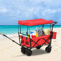 Red Collapsible Garden Utility Cart Wagon with Adjustable Handle, Canopy & All-Terrain Wheels A948739