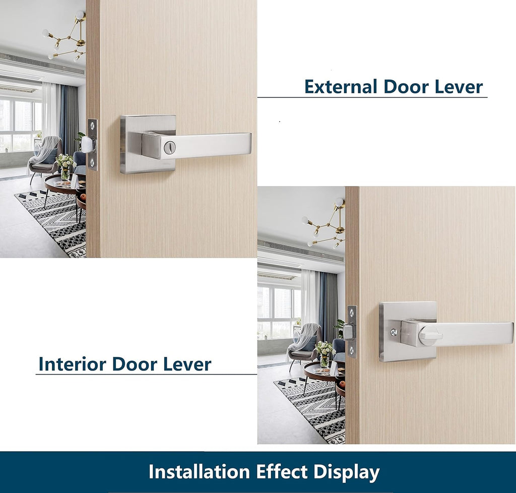 Satin Nickel Square Privacy Door Levers (2 Pack) M7872