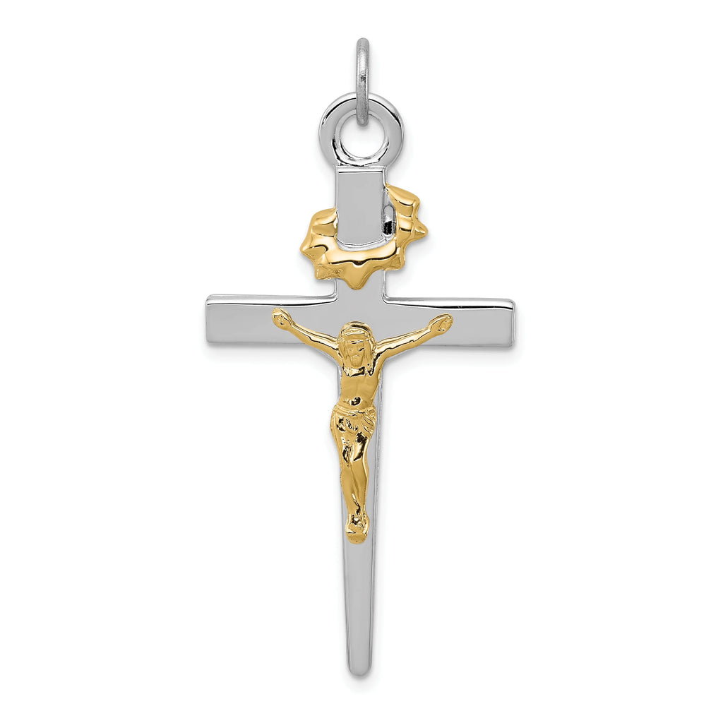 18K Gold Rhodium-Plated Sterling Silver Crucifix Charm Pendant with Sterling Silver Cable Chain Necklace O633807