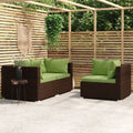 3 Piece Patio Lounge Set with Green Cushions Brown Poly Rattan Outdoor Sectional Sofa Set Steel Frame C6524