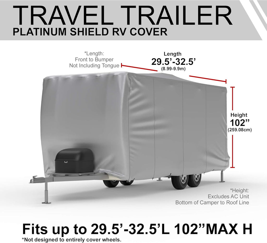 Weatherproof RV Cover for Travel Trailer 11.5' - 13.5' Long with Fleece Lining, Cable Lock, Storage Bag & Wind Straps H5224