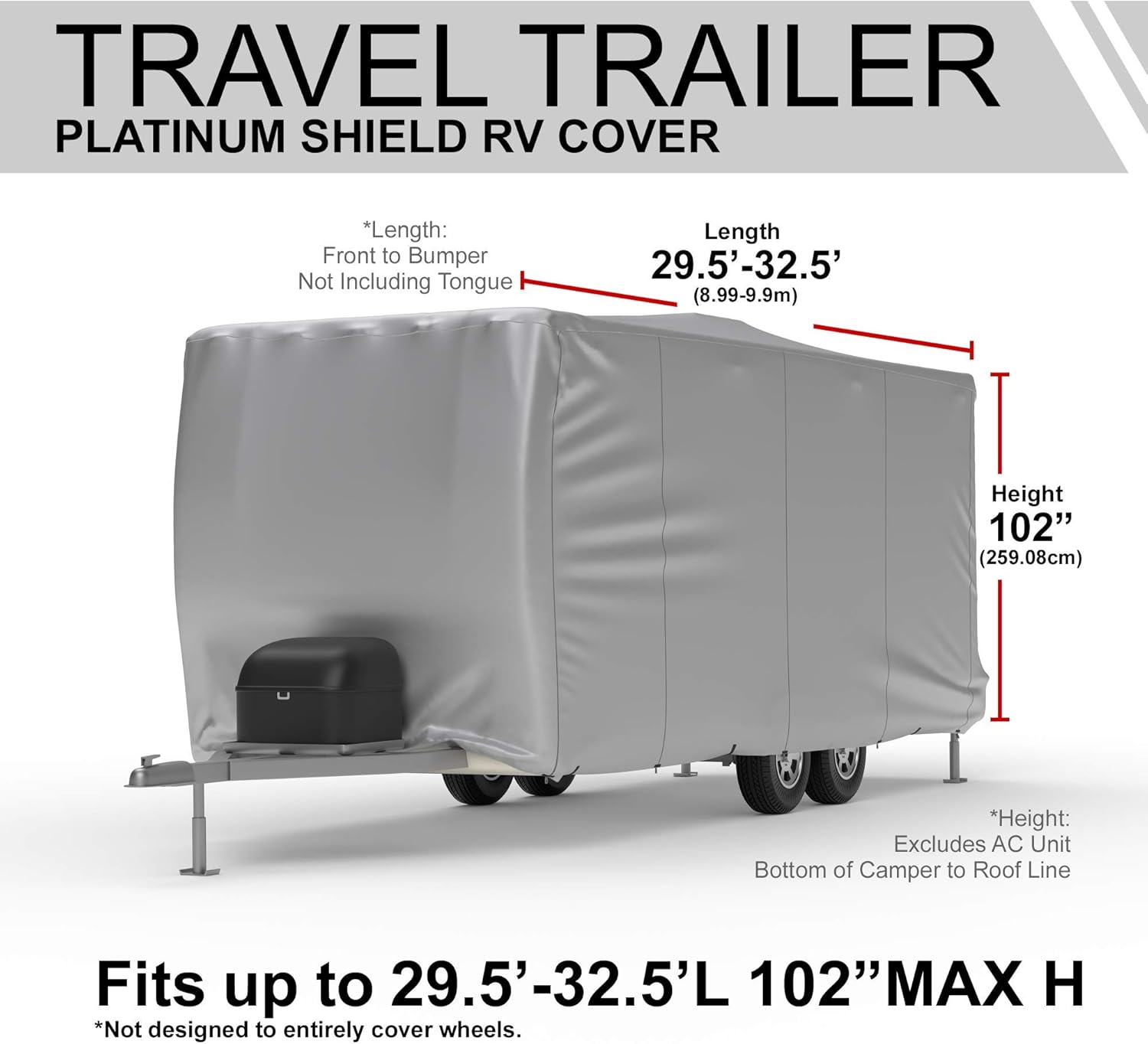 Weatherproof RV Cover for Travel Trailer 11.5' - 13.5' Long with Fleece Lining, Cable Lock, Storage Bag & Wind Straps H5224
