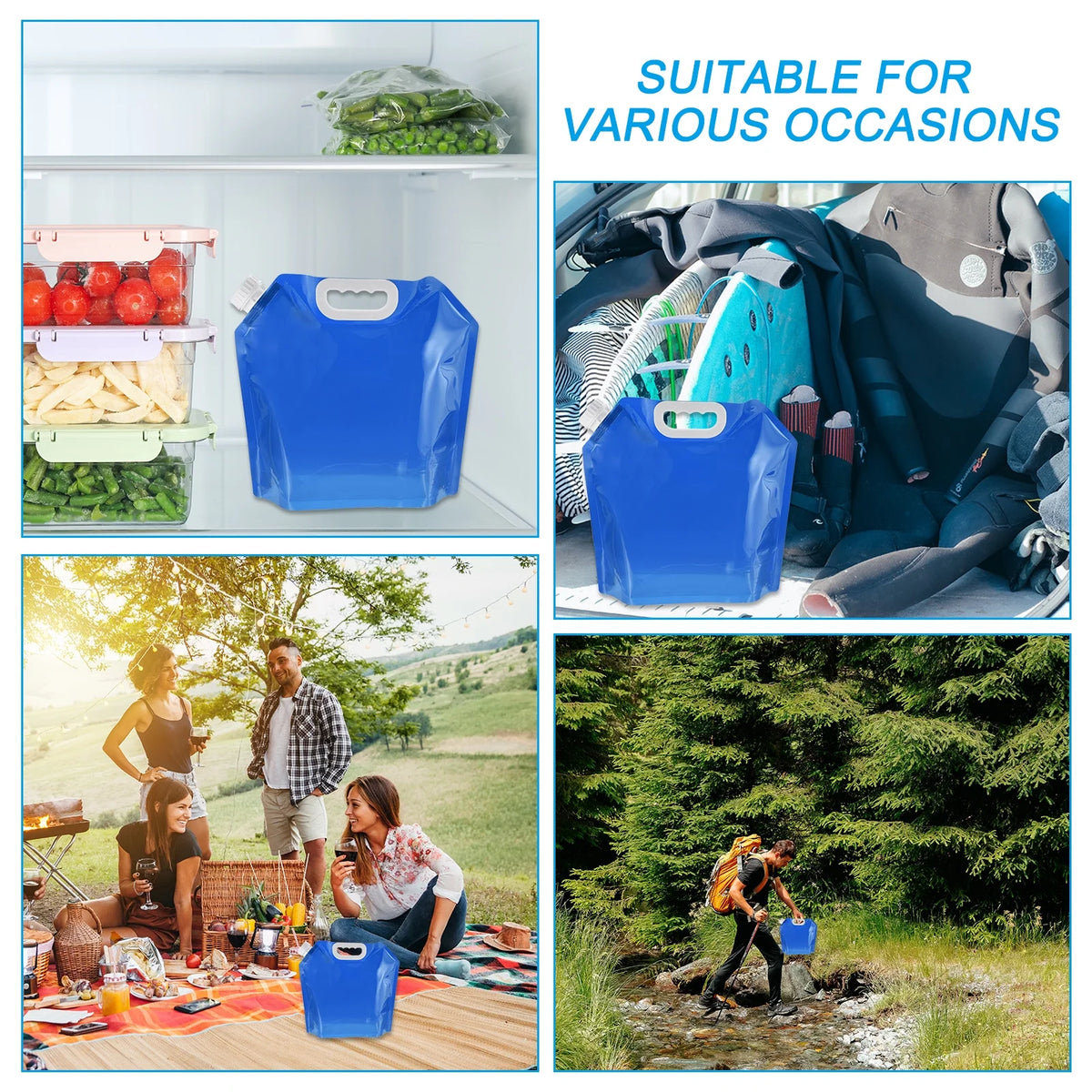 6 Pack Blue & Light Blue Collapsible Water Container Jug T379