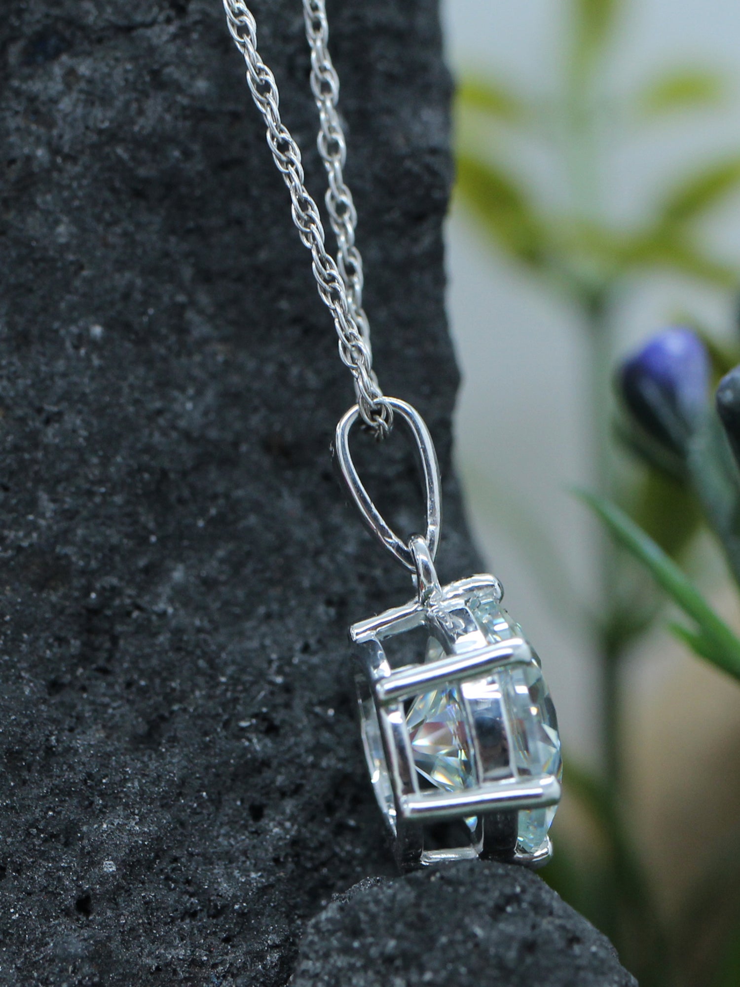 18K White Gold Over Sterling Silver Moissanite Pendant Necklace E932