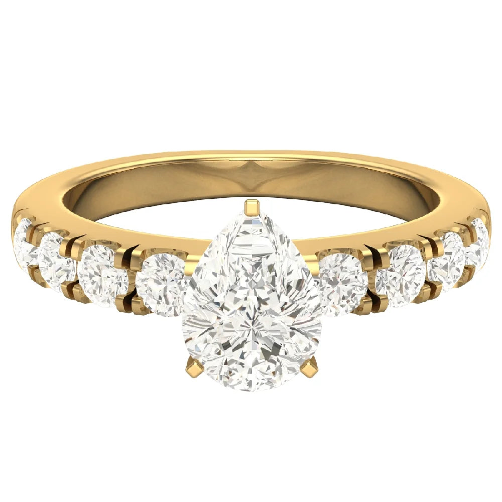Pear Cut Solitaire Diamond Ring 14K Gold 1.20 Carat F7777