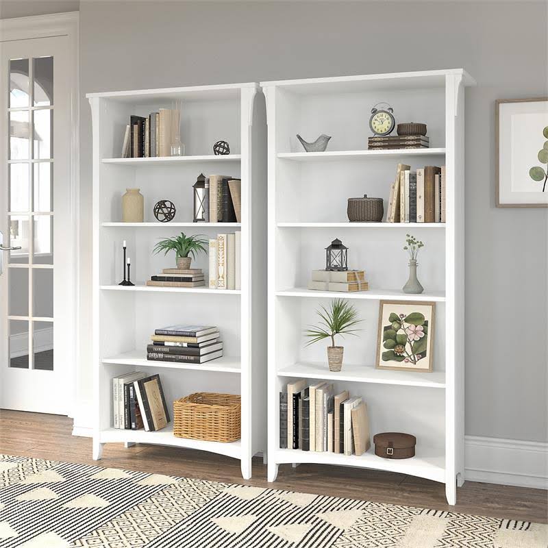 Pure White and Shiplap Gray 5 Shelf Bookcase Set of 2 V399