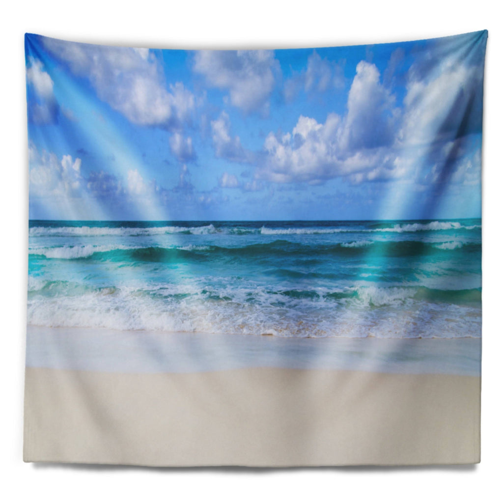 Serene Blue Tropical Beach Seashore Wall Tapestry - 80 in. x 68 in. J507