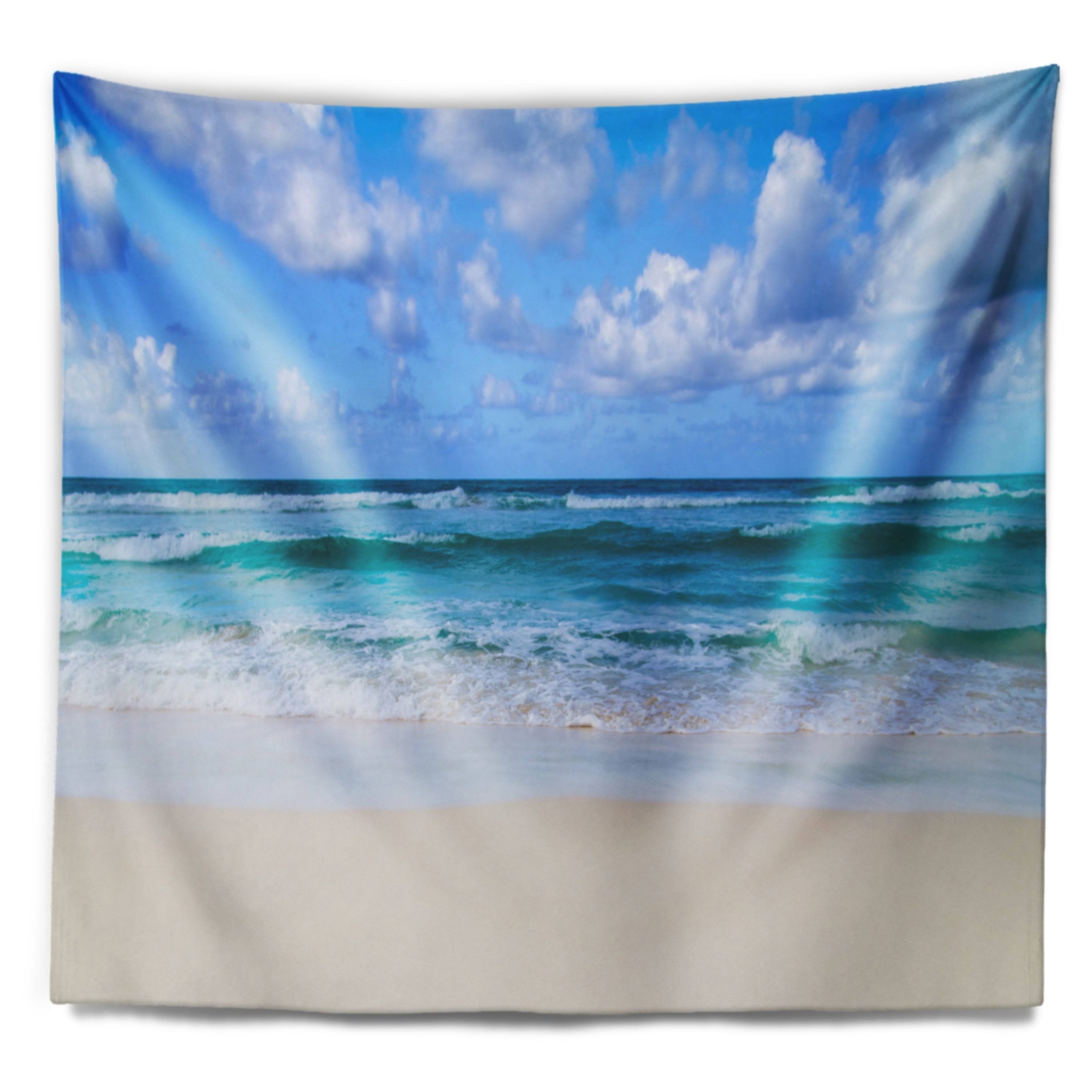 Serene Blue Tropical Beach Seashore Wall Tapestry - 80 in. x 68 in. J507