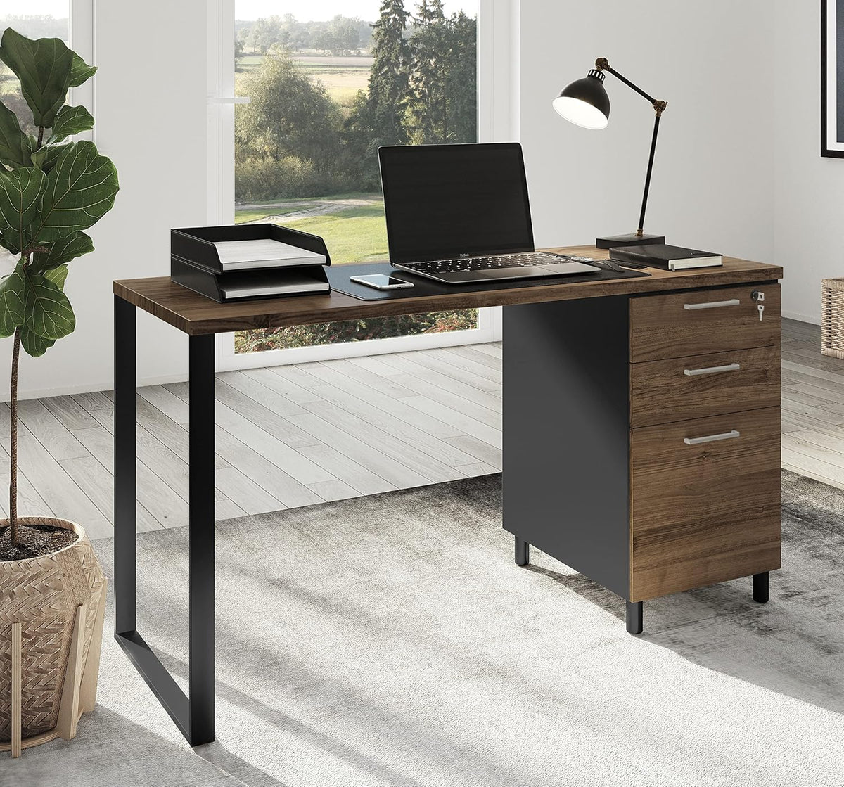 47 Inch Computer Desk with 3 Detachable Locked Drawers N3488