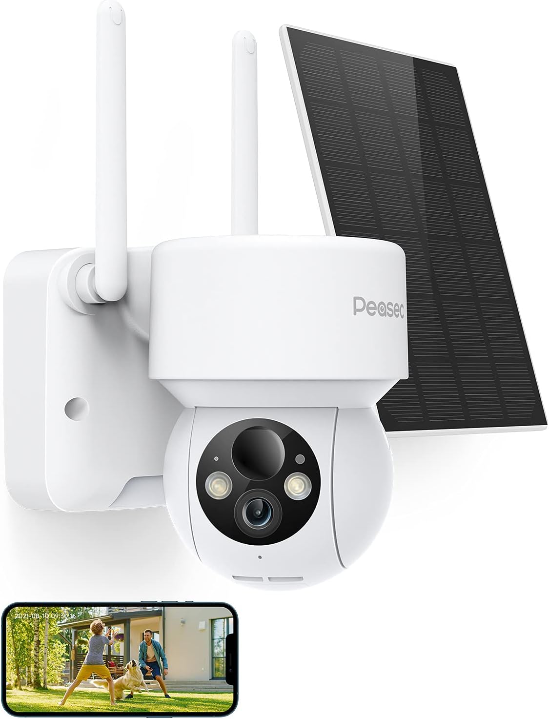 Solar Security Camera, 1080P PTZ Wireless Outdoor Security Camera with 355° Pan 4X Digital Zoom, Rechargeable Battery Camera with Full Color Night Vision R140138