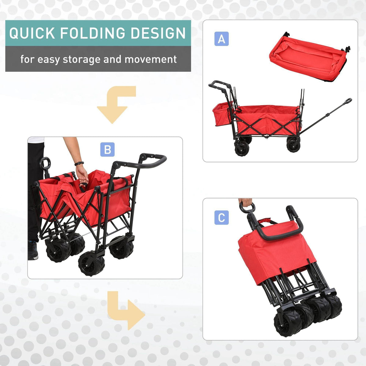 Red Collapsible Garden Utility Cart Wagon with Adjustable Handle, Canopy & All-Terrain Wheels A948739