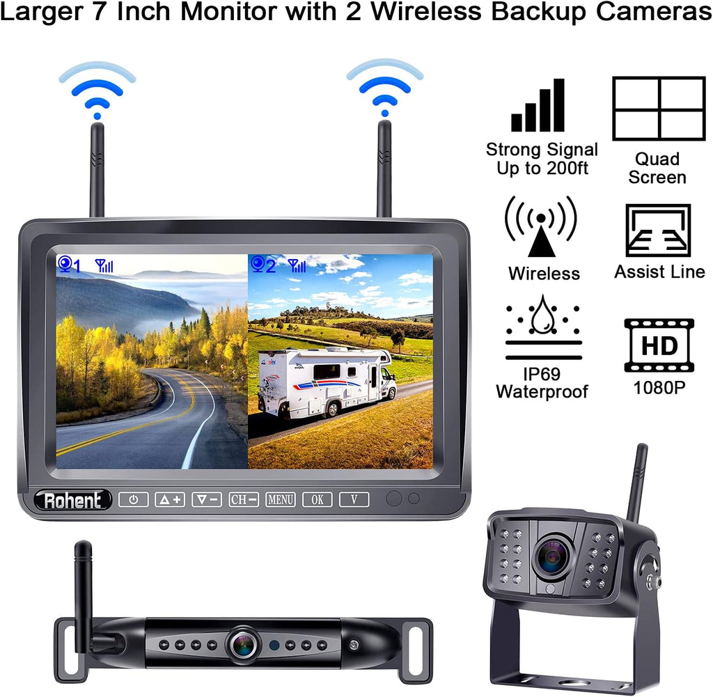 Wireless Backup Camera System with 7 Inch Monitor and 2 Cameras F213103