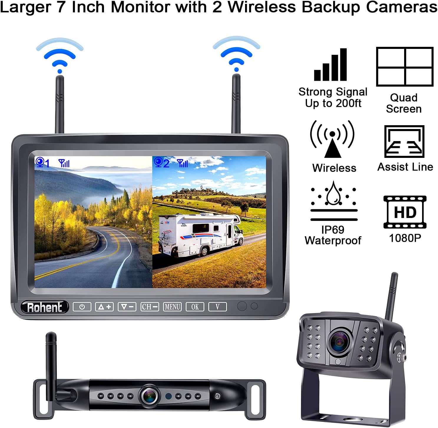 Wireless Backup Camera System with 7 Inch Monitor and 2 Cameras F213103