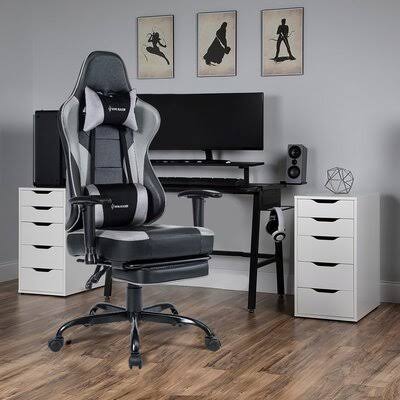 Gray Faux Leather Swiveling PC Racing Game Chair with Footrest V568015