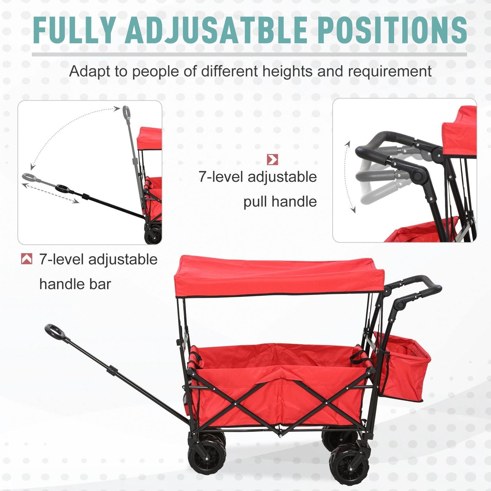 Red Collapsible Garden Utility Cart Wagon with Adjustable Handle, Canopy & All-Terrain Wheels A948739