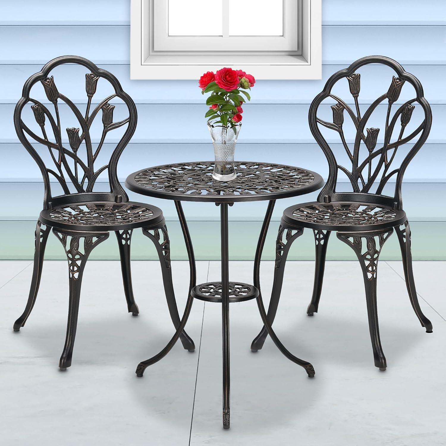 3-Piece Cast Aluminum Patio Bistro Set with Rust-Resistant Table and 2 Chairs W981