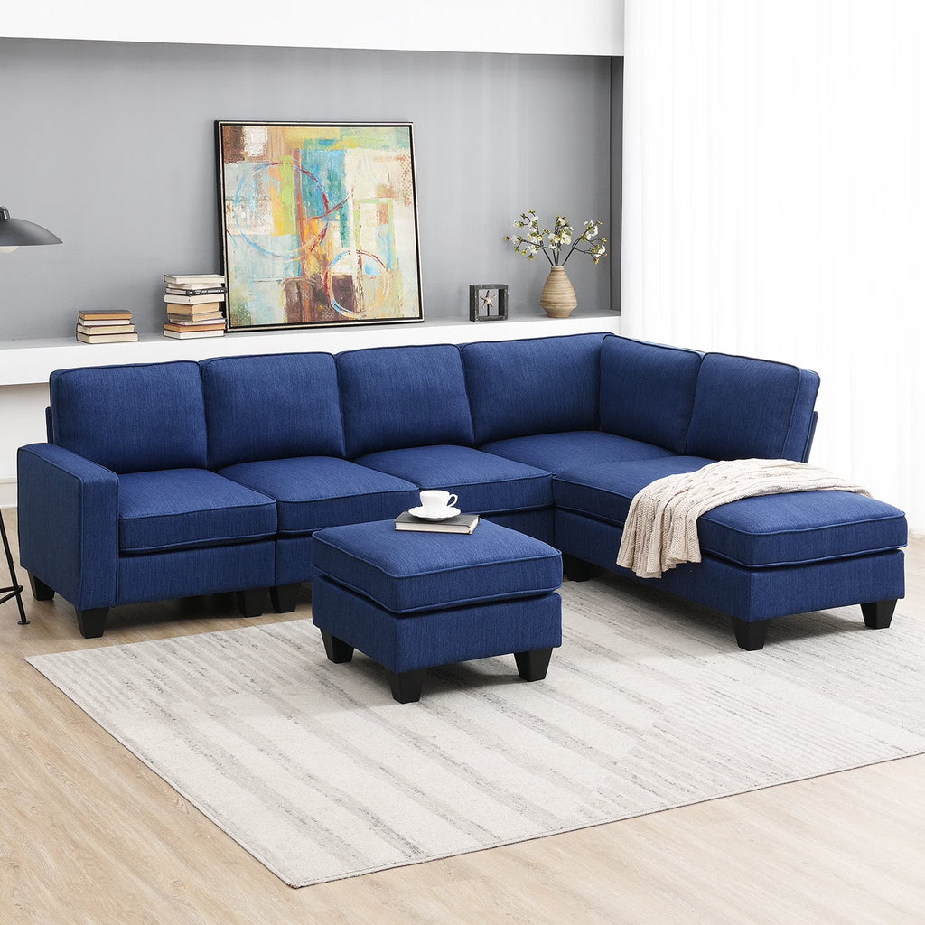 Blue Linen Fabric L-shaped Sectional Sofa L17245