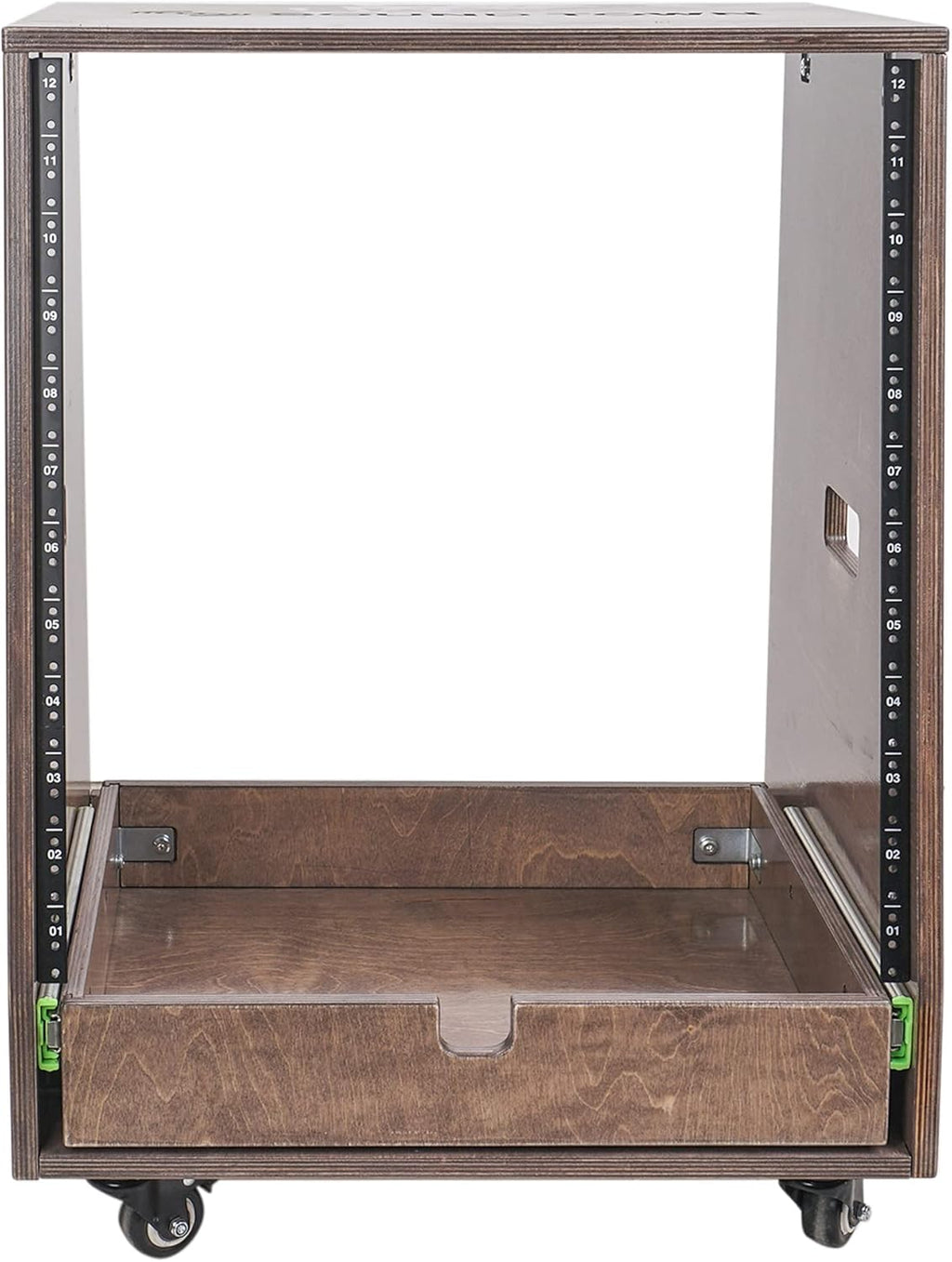 12U Slanted Studio Rack with 2U Drawer, Plywood, Weathered Gray Y1338