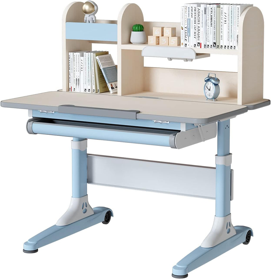 Pink Height Adjustable Kids Study Desk and Chair Set with Drawer and Bookshelf B733489