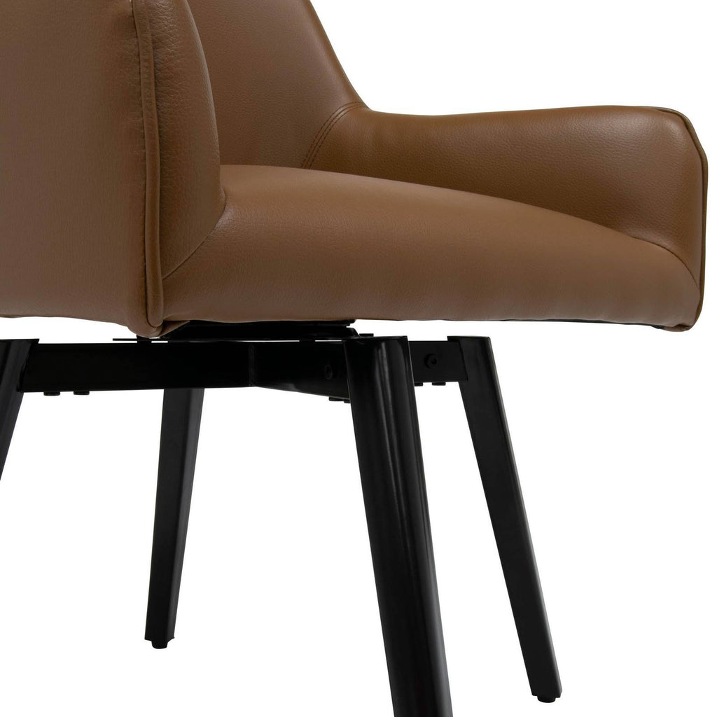 Caramel Brown Black Swivel Accent Chair with Arms Blended Leather Metal Legs P205