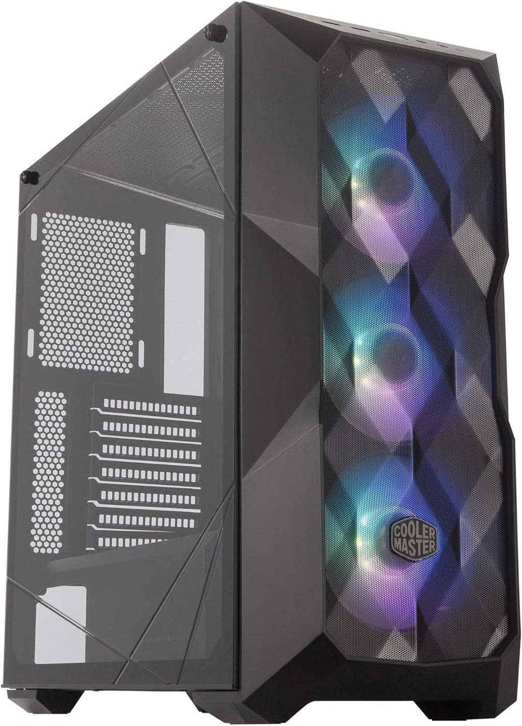 White Airflow ATX Mid-Tower with Polygonal Mesh Front Panel, Tempered Glass, Three 120mm ARGB Fans V89032