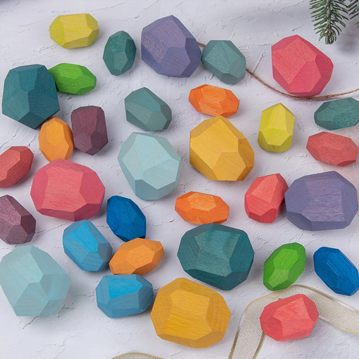 36Pcs Colorful Wooden Stacking Balancing Stones Z18397