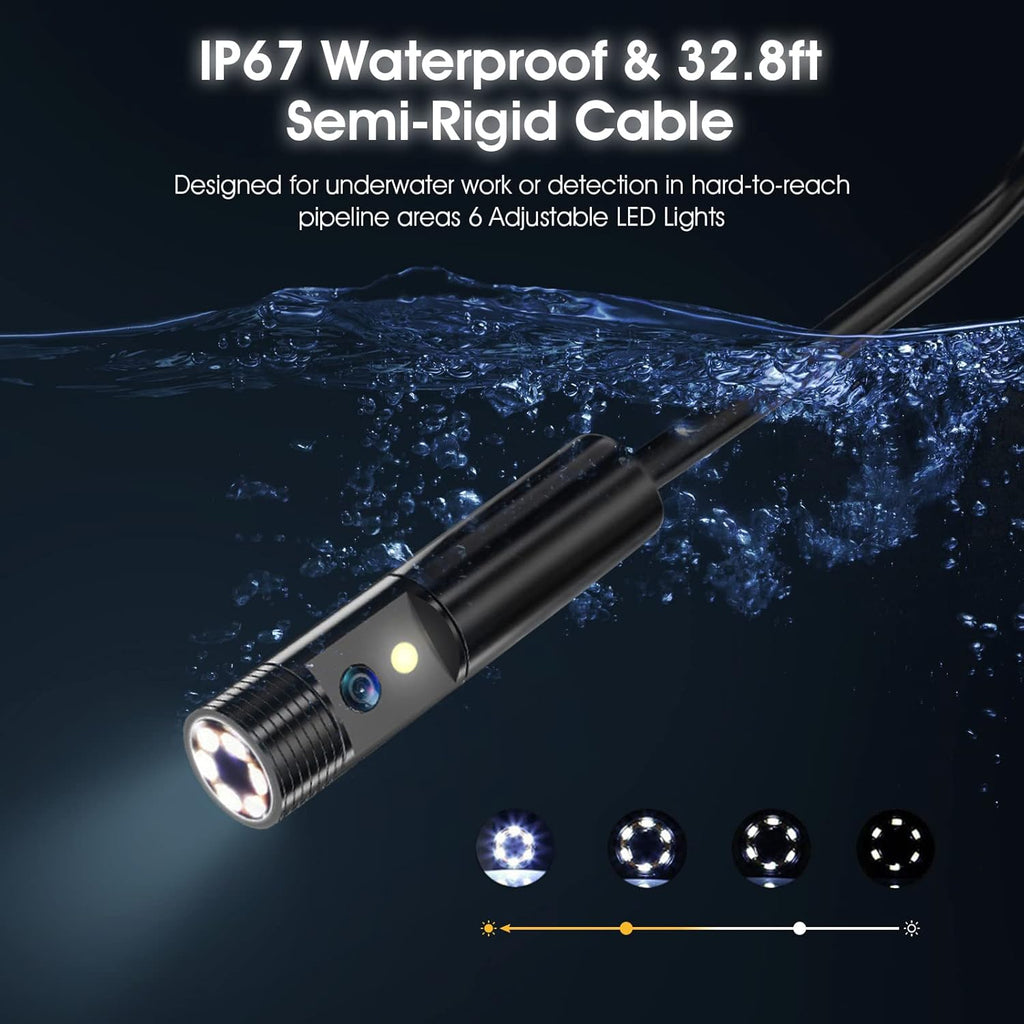 Dual Lens Industrial Endoscope with Flashlight, 4.3 LCD Screen 8mm IP67 Waterproof Detachable Snake Camera 32.8ft T6882