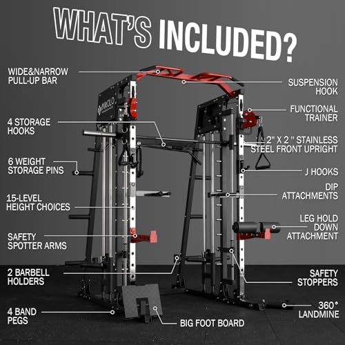 Red Smith Machine with Squat Rack and Cable Crossover B1377