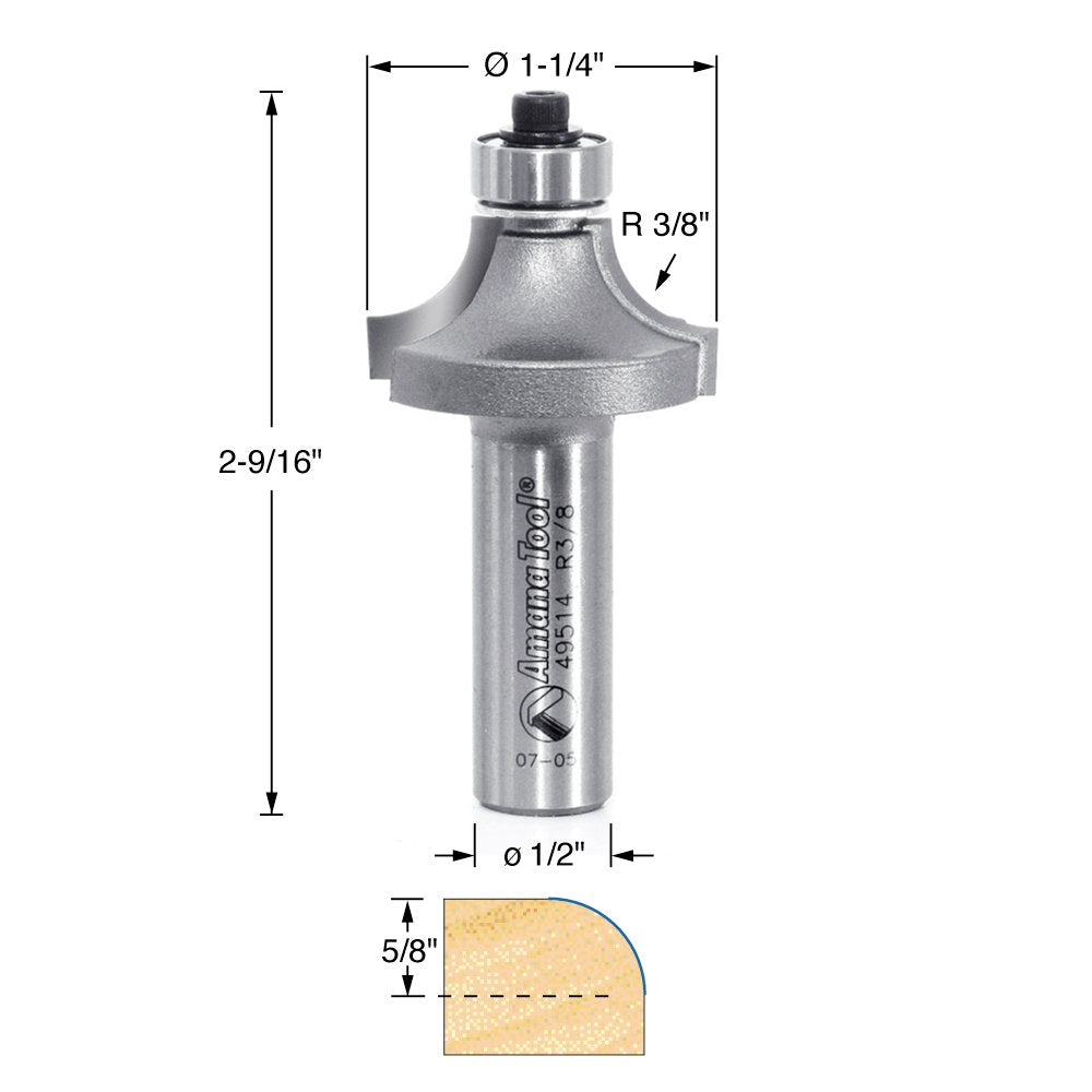 Carbide Tipped 4 Flute Corner Rounding Beading 1/2 Radius x 1-5/8 Dia Q84338